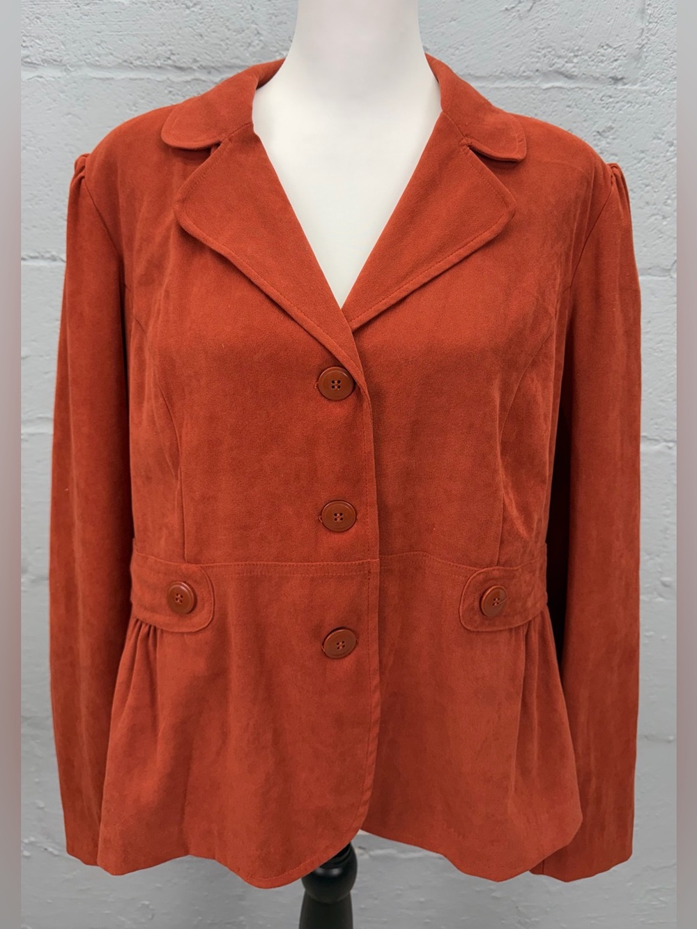 Notations Women's Faux Suede Peplum Button Up Lined Blazer Jacket Size XL